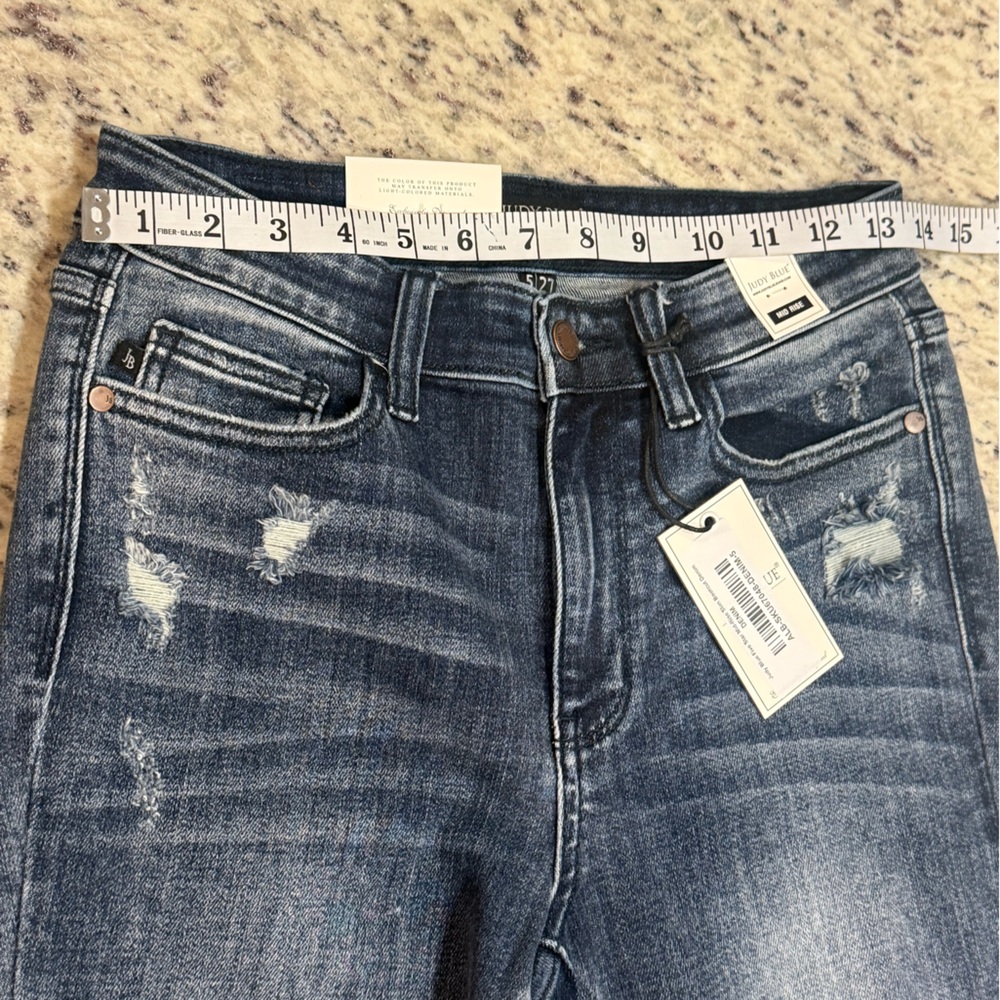 Judy Blue Distressed Flare Jeans - Blue - Picture 13 of 15